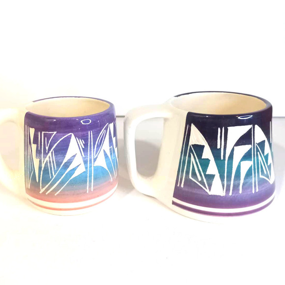 Vintage Hand Made Hand Thrown Navajo American Indian Mugs Set of 2. Southwest - Picture 2 of 8